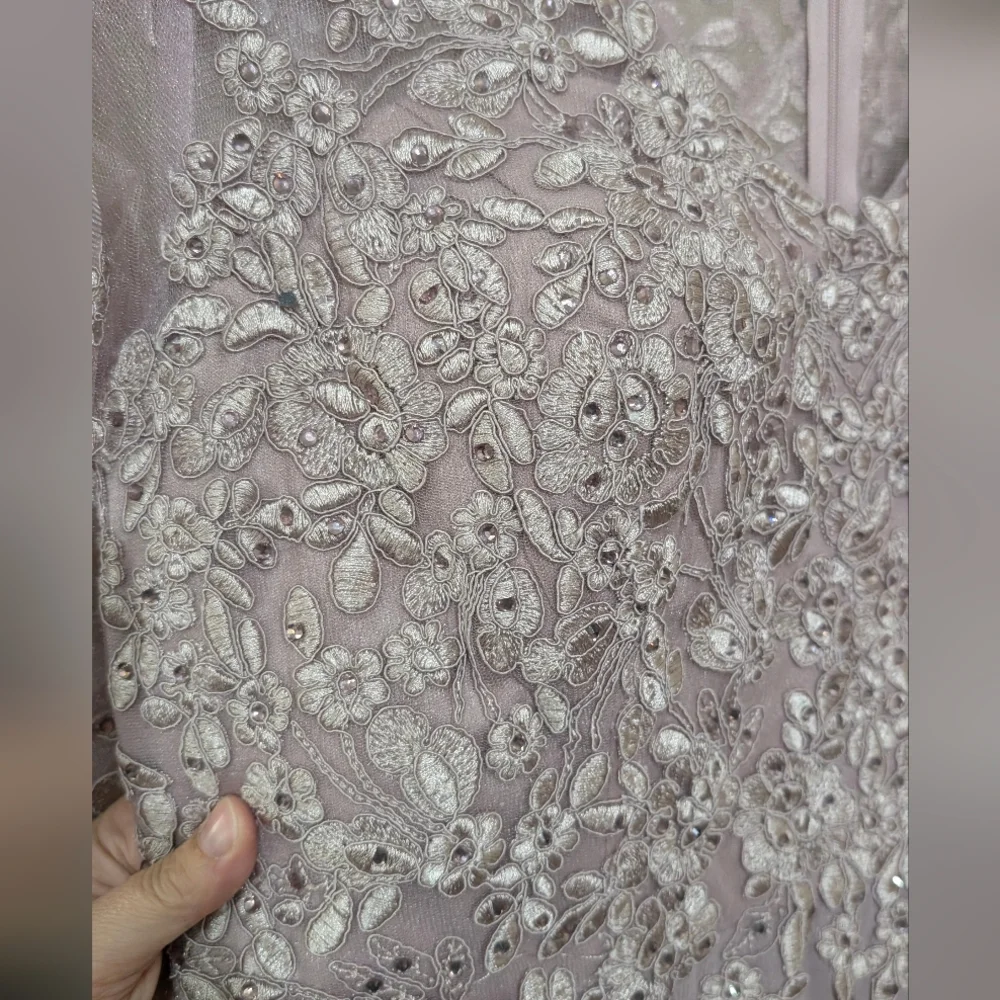 Lavender Lace Gown With Chiffon Skirt - Picture 6 of 6